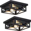 Black Flush Mount Ceiling Light Fixture,2-Light Square Hallway Light Fixtures Ceiling,Light Fixtures Ceiling Mount for Farmhouse,Kitchen,Hall,Bedroom (2 Pack) (10 inch)