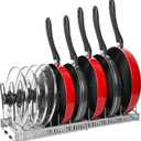 Expandable Pot & Pan Organizer - Grey Cabinet Rack with 10 Adjustable Compartments for Cookware, Baking & Frying Pans