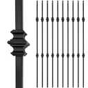 Wrought Iron Balusters (Set of 10),1/2 inch Hollow Double Knuckle Balusters,Decorative Metal Balusters Spindles for Decks,Spiral Stair Railing,Satin Black Metal Railing - D07