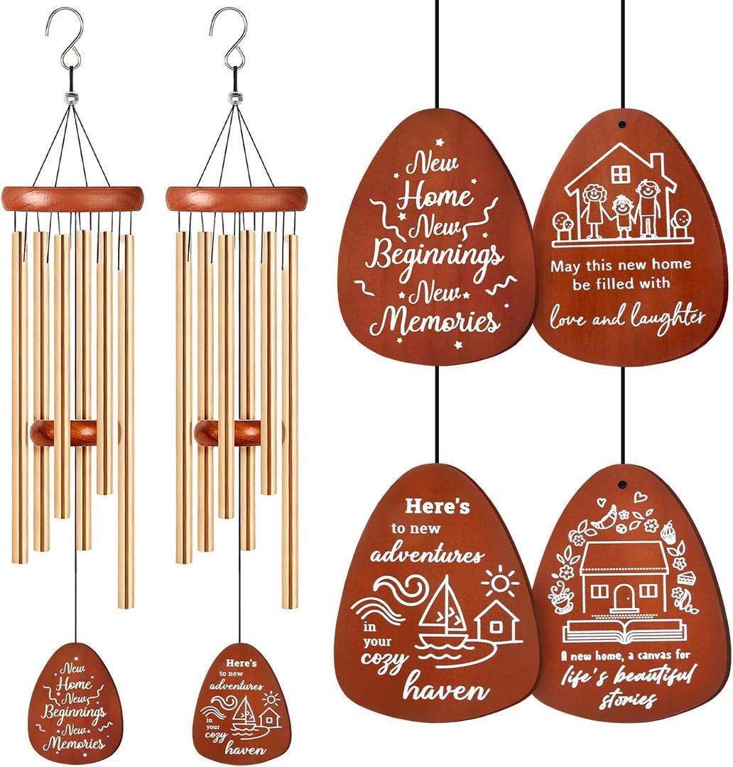 2 Pcs House Warming Gifts New Home 26" Gold Wind Chimes for Outside New Home Ideas Gift for Women Men Homeowners Couples Friends Sweet First Homes for Apartment Valentine Patio Porch Yard Decor