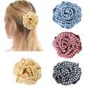 4Pcs Checkered Satin Hair Claw for Women, Multicolored Scrunchies Hair Ties for Teens, Fashion Hair Bands Hair Bow Ropes Ponytail Holders Hair Accessories