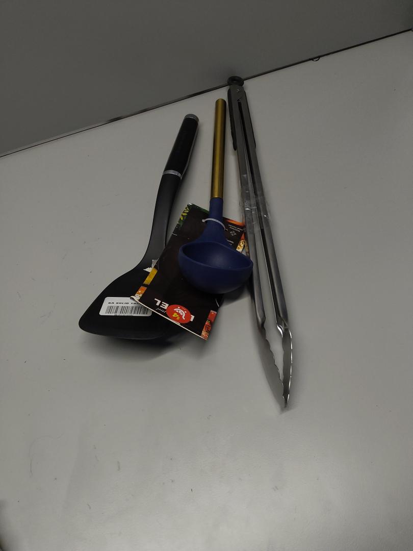 Mixed 3 items ( Plastic Spatula, Silicon Ladle, Metal Tongs)