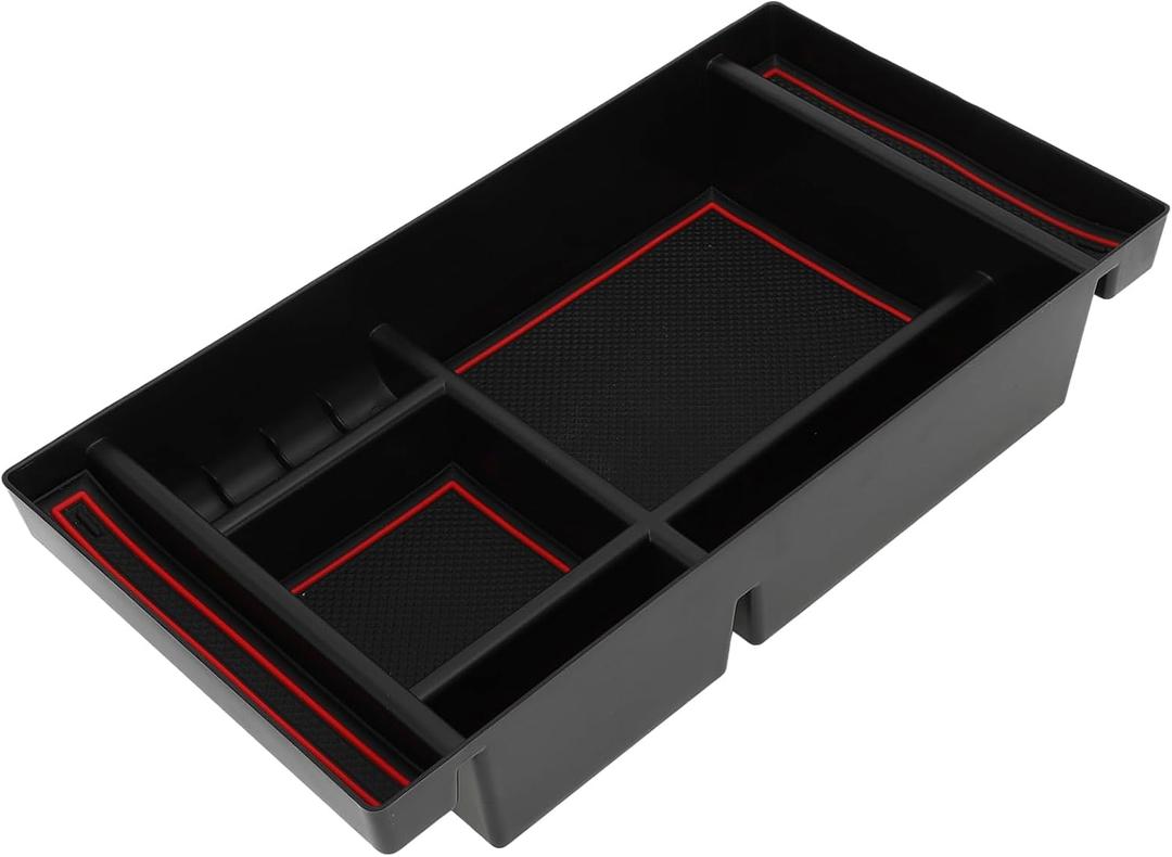 Full Center Console Organizer Tray for Chevy Silverado for GMC Sierra 2500 3500 HD 2020-2023 Armrest Storage Box Insert Tray Full Console W/Bucket Seats ONLY Plastic Black Red