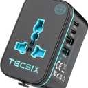 Universal Travel Adapter Worldwide, TECSIX European Travel Plug Adapter with 2 USB C, 2 USB A and Multi AC Outlets, International Power Converter for EU US UK AUS 200+ Countries Type A C G I