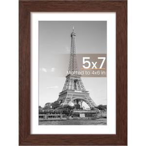 upsimples 5x7 Picture Frame, Display Pictures 4x6 with Mat or 5 x 7 Without, Wall Hanging Photo Frames, Brown, 1 Pack