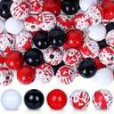 2 x Whaline 150Pcs Halloween Wood Beads Set Red Black White Wooden Focal Beads Blood Splash Wood Beads Halloween Craft Spacer Beads for DIY Decoration Supplies Bead Garland Making