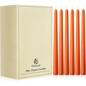 10-Inch Tall Unscented Dripless Taper Candles Bulk 30 Pack - Orange Taper Candles Bulk - Smokeless, 6-8 Hour Long Burning - Colored Candlesticks Bulk 