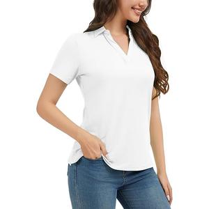 Idtswch Women's V-Neck Polo Shirt Short Sleeve for Casual & Work Golf Shirt (White, XXL)