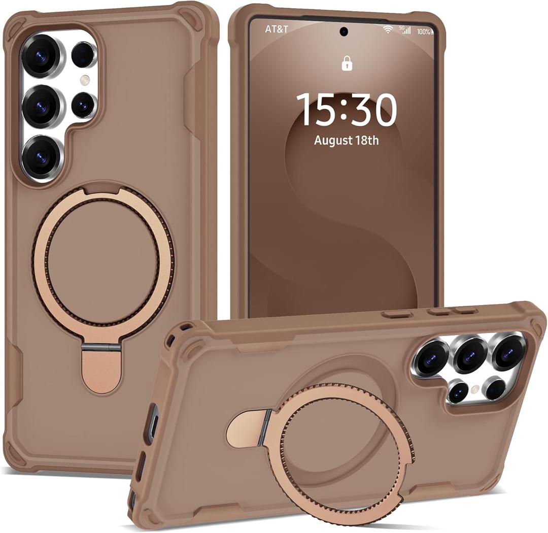 PeakFuel Designed for Samsung Galaxy S25 Ultra Case 6.9'' with Magnetic Ring Stand [Military Drop Protection][Compatible with MagSafe] Shockproof S25 Ultra Phone Case for Men Wowen, Brown
