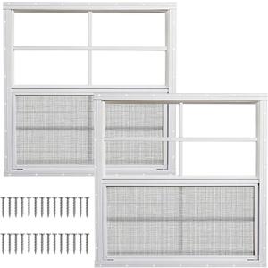 Yuzzy Shed Windows 2 Pack, Chicken Coop Windows 36" x 36" with Tempered Glass and Fiberglass Screen, Flush Mounted Small Window for Shed, Barns, Playhouse, Household, Garage (White)