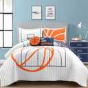 Lush Decor Basketball Game Reversible Quilt Queen Size 5 Piece Set, Full/Queen White & Navy - Kids Bedding Set - Queen Size Quilt - Sports Dcor