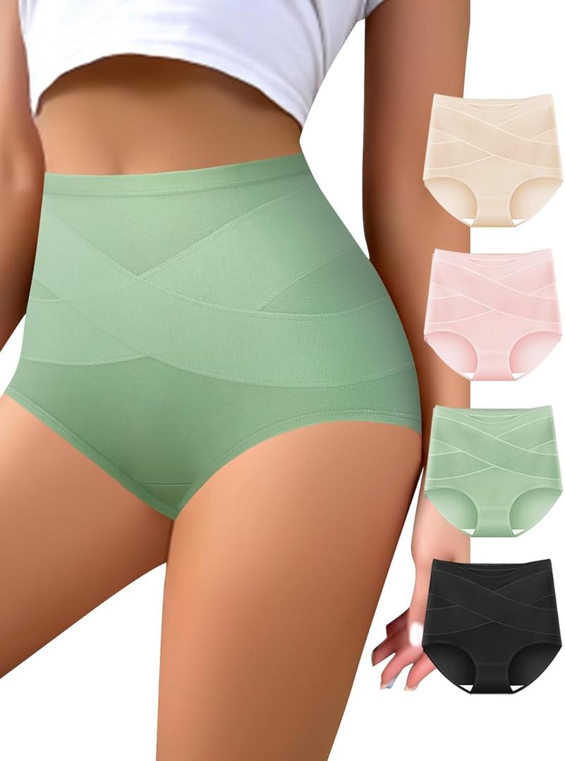 QUASTI Women's High Waisted Underwear Tummy Control Cotton Postpartum Panties Full Coverage Briefs 4 Pack(XXL) Multicolor