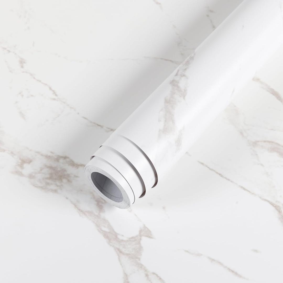 Marble Countertop Contact Paper 31.5'' x 200'' - Peel and Stick Wallpaper | White Waterproof Vinyl Countertops Wrap for Kitchen Counter - Self Adhesive Wall Paper for Bathroom Cabinet Desk Cover