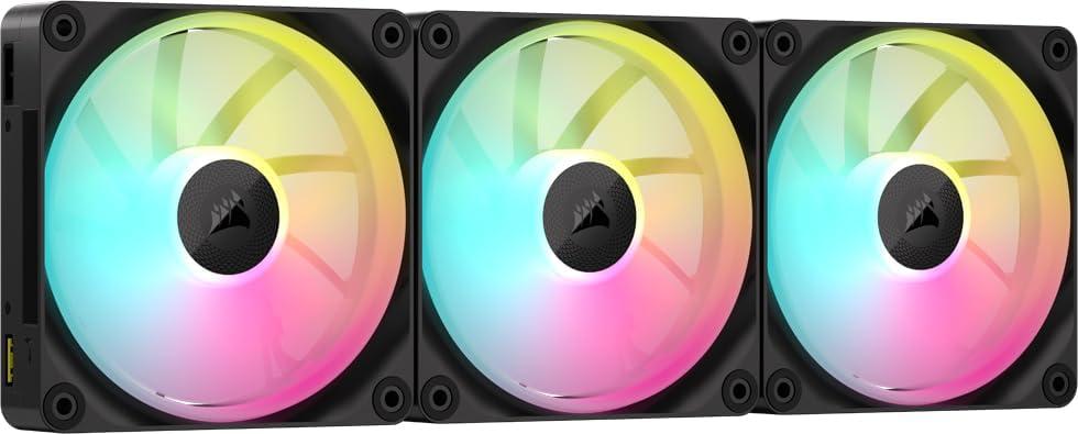 CORSAIR iCUE Link LX120 RGB 120mm PWM Fans Triple Pack  Dual Light Loops  Includes iCUE Link System Hub  CORSAIR AirGuide Technology  Black