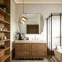 ANDY STAR 32"x40" Brushed Gold Bathroom Mirror, Scalloped Mirrors for Wall, Large Champagne Bronze Mirror with Elegant Curved Scallop Design, Anti-Rust Stainless Steel Thin Frame