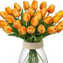 24 Pcs Orange Tulips Artificial Flowers Real Touch Fake Tulips Fake Flowers for Mother's Day 13.5" Faux Tulips Faux Flowers Bulk Artificial Tulips Flowers for Vase Centerpieces Home Wedding Bouquet