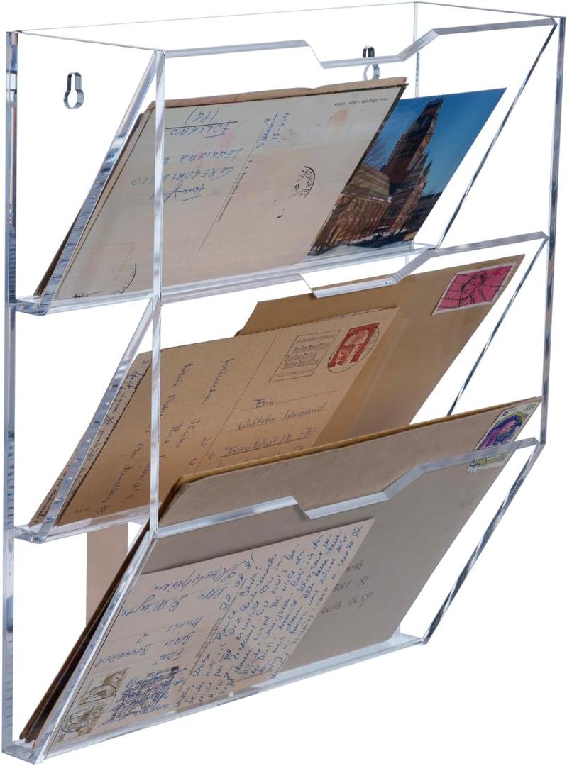 MyGift 3 Tier Mail Sorter, Premium Clear Acrylic Wall Mounted Letter Holder, Home Entryway or Office Document Organizer Rack