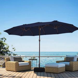 JEAREY 15ft Large Patio Umbrella with Base, Outdoor Rectangle Umbrella Double-Sided Market Umbrella with Stand for Pool, Deck, Backyard and Garden, Navy