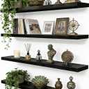 24 Inch Rustic Wood Floating Shelves Farmhouse Wooden Wall Shelves for Bathroom Bedroom Living Room Kitchen Office Set of 4 Black