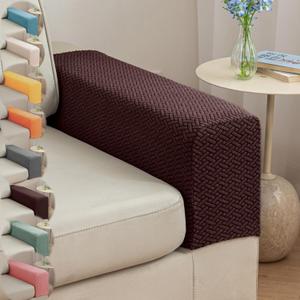 Couch Arm Covers & Arm Chair Covers Set of 2 - Stretch Sofa Armrest Protectors with Non-Slip Grip, Machine Washable Polyester Fabric for Recliner/Loveseat/Sectional (Brown,Medium-Set of 2)