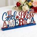 Cinnvoice Memory Day Decoration 4th of July Patriotic Table Sign Farmhouse America God and Bless Table Centerpiece Letter Tiered Tray Decorations for Holiday Kitchen Home Party Supplies