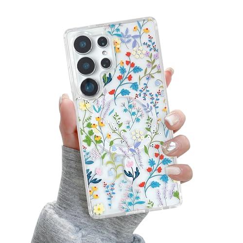 QLTYPRI for Samsung Galaxy S26 Ultra Case, Compatible with Magsafe, Aesthetic Cute Floral Flower Phone Case, Clear Anti -Yellowing Shockproof Magnetic Phone Cover for Women Girls - Colorful Floratopia