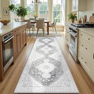 Roseek Runner Rug 2.6'x8' Washable Kitchen Runner Rugs Non Slip Hallway Carpet with Rubber Backing Boho Vintage Floral Area Rug for Hallways Entryway Laundry Bedroom Bathroom