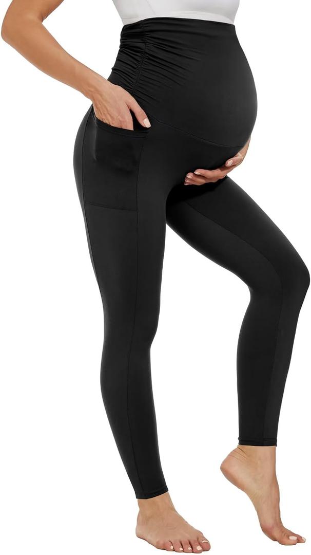 Happy.angel Maternity Leggings with Pockets Over the Belly - Soft Stretchy Yoga Pants for Pregnancy Workouts & Office