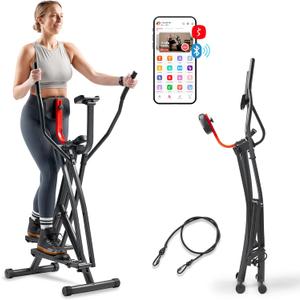 Sunny Health & Fitness Foldable Air Walk Elliptical, 30" inch Long Stride Full-Body Cardio Cross Trainer Glide Exercise for Home Office, SunnyFit App via Bluetooth with Optional Adjustable Resistance
