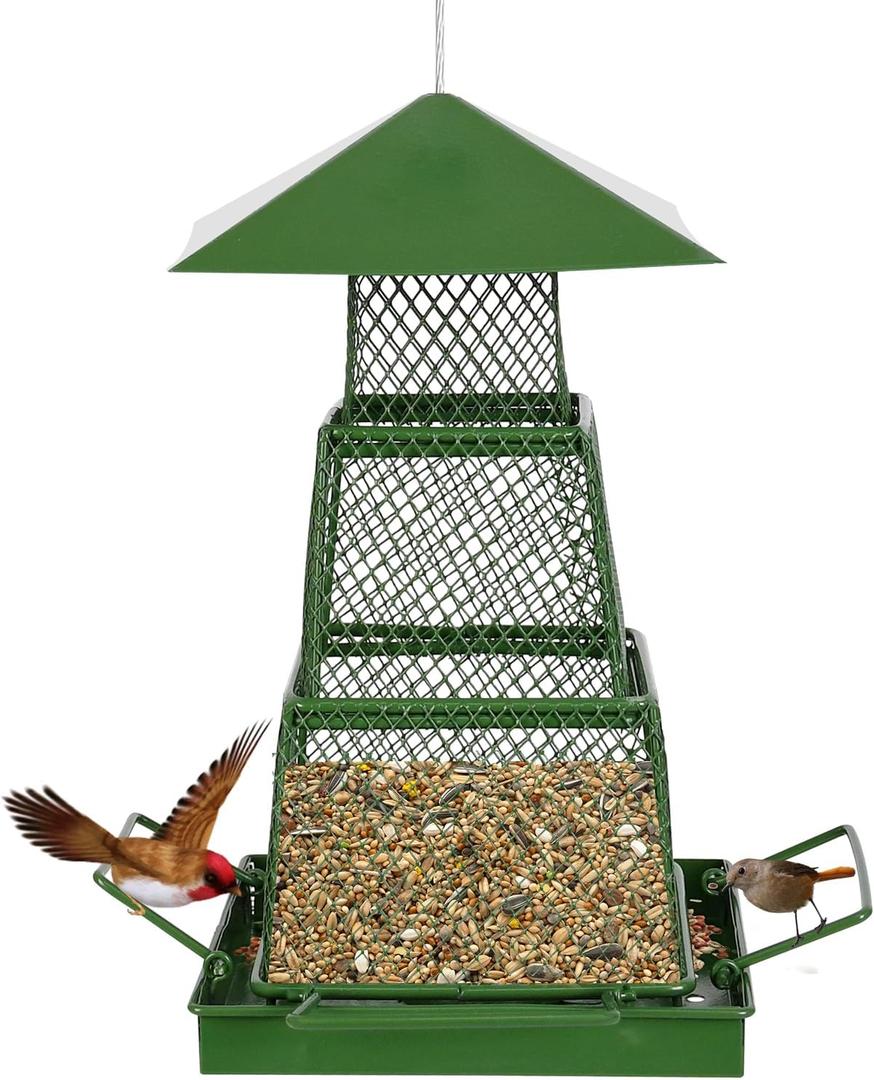 Bird Feeder for Outside, Squirrel Proof Wild Bird Feeder for Outdoors Hanging,Metal Outside Bird Feeders with 4 Perches for Hummingbird,Sparrow,Finch,Chickadee