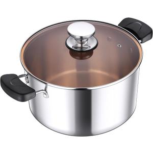 8-Qt Stock Pot, E-far 3-Ply Stainless Steel Stockpot with Lid for Cooking Simmering Soup Stew, Heavy Duty Cookware Works w/Induction, Non-toxic & Corrosion Resistant, Dishwasher Safe