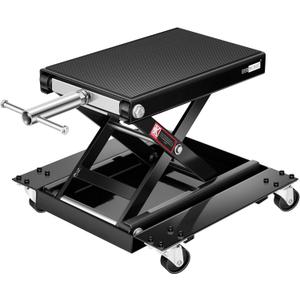 VIVOHOME 1100 Lbs Steel Wide Deck Motorcycle Lift ATV Scissor Lift Jack with Dolly and Hand Crank Bikes Garage Repair Hoist Stand Black