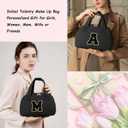 Initial Travel Toiletry Bag, Personalized Cosmetic Bags Birthday Gifts for Women, Makeup Bag Organizer with Handle, Travel Bag for Toiletries with Brush Holder (S, Black)