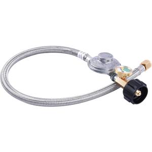2 Feet Propane Regulator Hose with Gauge, Stainless Braided Hose for Most LP Grill Heater and Fire Pit Table, 3/8'' Female Flare Fitting