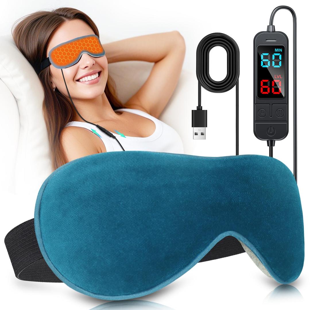 Visader Heated Eye Mask for Dry Eyes, Stye & Migraines Relief - USB Electric Warm Compress with 20 Temp/Time Settings, Washable Flaxseed Cover for MGD, Blepharitis & Eye Strain