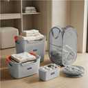 Laundry Basket Set with Handles, 3 Ventilated Plastic Baskets (30L, 17L & 4L Clip-On) and 55L Collapsible Mesh Hamper, Nestable Storage Design (Gray), Standard Size