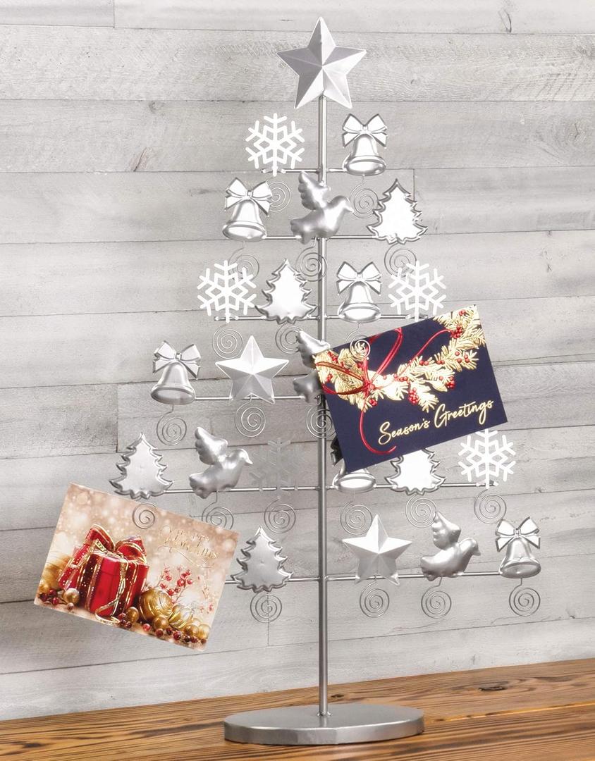 Red Co. 27.5" Tall Decorative Christmas Tree Card & Photo Holder Tabletop Display Rack Ornament in Silver Finish