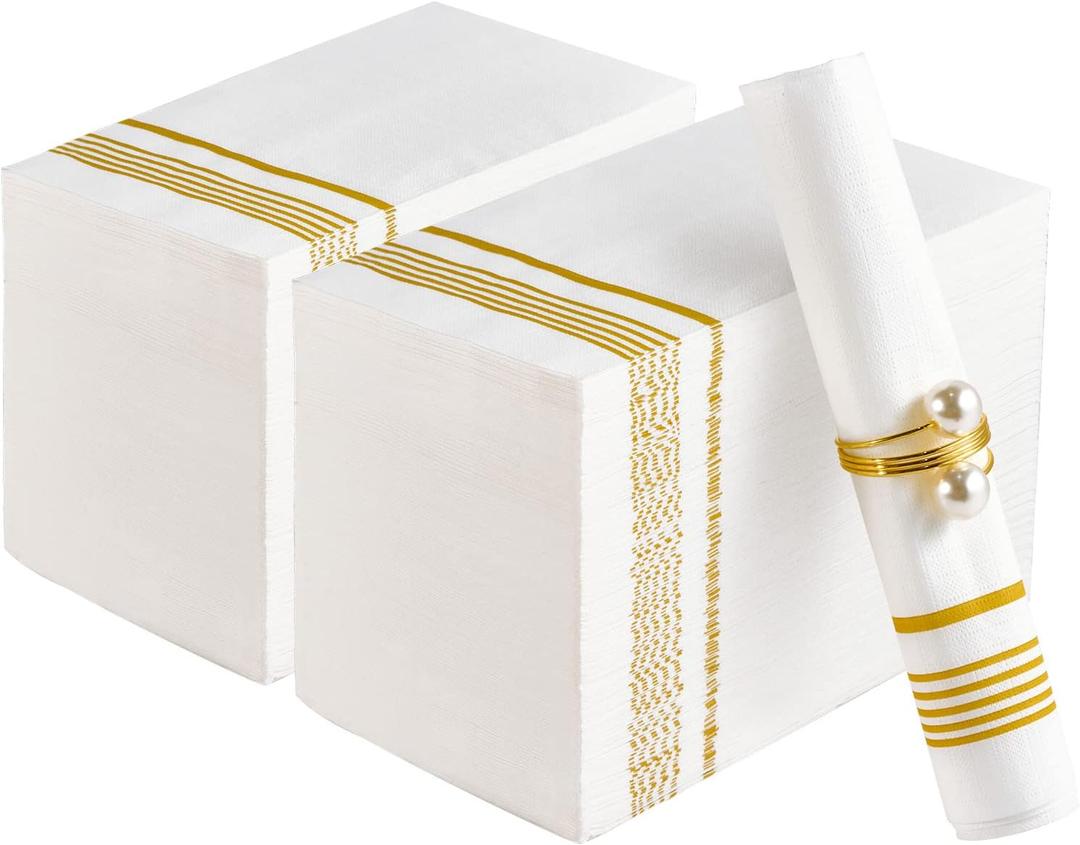 200 Pack Paper Napkins Guest Towels Disposable Premium Quality 3-ply Dinner Napkins Disposable Soft, Absorbent, Party Napkins Wedding for Kitchen, Parties, Dinners or Events (Gold)