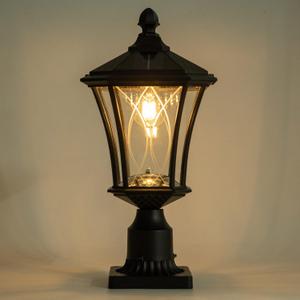 LUTEC Outdoor Solar Lamp Post Light with Pier Mount Base, Dusk to Dawn Waterproof Pole Light Head with Patterned Glass, Exterior Black Solar Powered Fence Post Light Fixtures for Outside