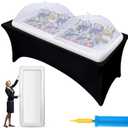 Baderke 4 Pcs Large Inflatable Serving Bar Kit Includes 72 x 30 x 5'' Inflatable Buffet Ice Tray, 2 Pcs Mesh Food Covers and Inflator, Inflatable Buffet Cooler with Drain Plug for Summer Picnic Party