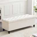 Storage Ottoman 50.2 Inches Upholstered Fabric Storage Ottoman BenchButton Tufted Ottoman with Storage for Living RoomBedroom End of Bed Bench Withstands 304lbs (Ivory)