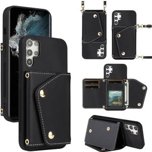 Luxury Wallet Case for Samsung Galaxy S26 Ultra 5G with 5 Card Slots Thin Slim Flip Purse & Shoulder Strap Credit Card Holder Stand Phone Cover for S26Ultra 26S S 26 26Ultra 6.9 2026 Black