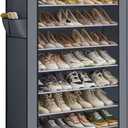 SONGMICS 10-Tier Shoe Rack, Shoe Storage Cabinet with Dustproof Cover, Free-Standing Shoe Storage Organizer for Closet, Entryway, Hold 40-50 Pairs of Shoes, for Sneakers, High Heels, Gray URXJ36G (Grey)