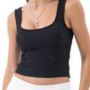 Danysu Women Rib Tank Top Padded Workout Top Square Neck Crop Tank Fitted Basic Cami Tops (Medium, Diamond Black)