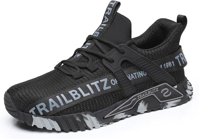 TRAILBLITZ Composite Steel Toe Shoes for Men Work Safety Sneakers Non Slip Comfortable Lightweight Breathable Mens Hard Toe Industrial Construction Tennis Slip On Footwear(11 Men, Black)