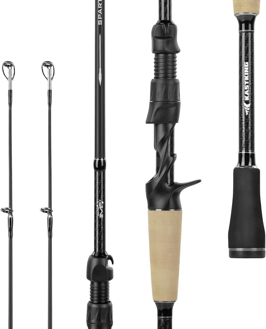 KastKing Spartacus II Plus Twin-Tip Spinning & Casting Rods, IM6 Graphite Blanks, Stainless Steel Frame with Zirconium Oxide Rings, 2-Piece Rods with Extra Tip Section, PTS, No-Slip Grip, Hook Keeper