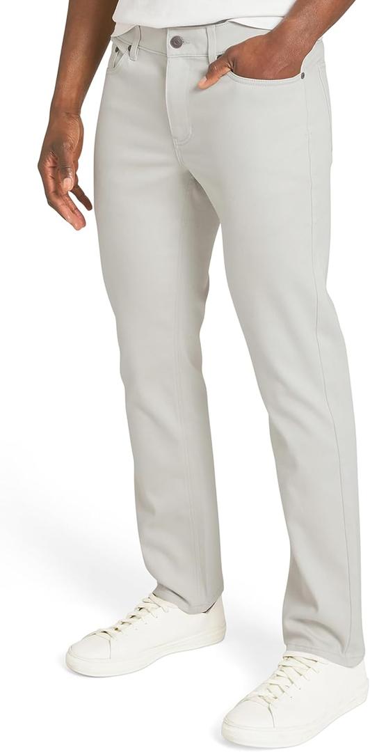 Izod Men's Liberty Flex 5 Pocket Straight Fit Stretch Waist Knit Denim Pants, Stone, 32W x 30L