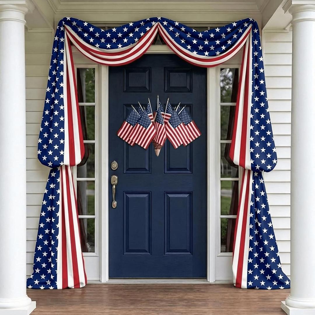 4th of July Patriotic Bunting Patriotic Door Decorations Set Outdoor Swag Banners Memorial Day Decor Kit for Front Door Porch Yard Red White and Blue Decorations