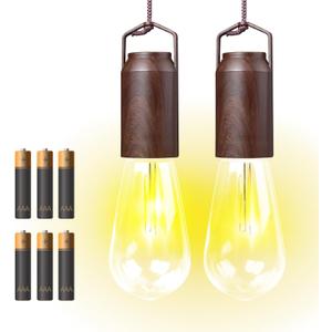 2 Pack Battery Operated Hanging Tent Light Bulb, Portable Outdoor Vintage LED Camping Light, Hurricane Pendant Emergency Lighting Lantern for Hiking Backpacking Fishing Outage Power Failure
