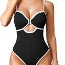 OQQ Womens One Piece Swimsuit Cutout Push Up Tummy Control Bathing Suit with Adjustable Straps, L